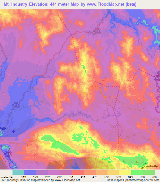 Mt. Industry,Jamaica Elevation Map