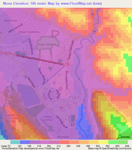 Mona,Jamaica Elevation Map