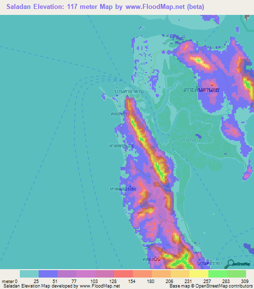 Saladan,Thailand Elevation Map