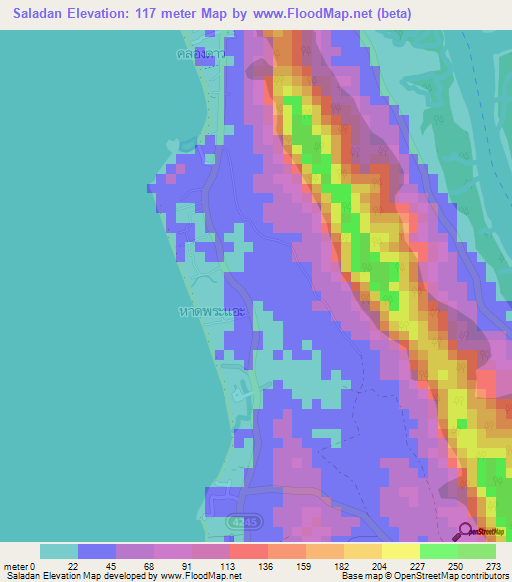 Saladan,Thailand Elevation Map