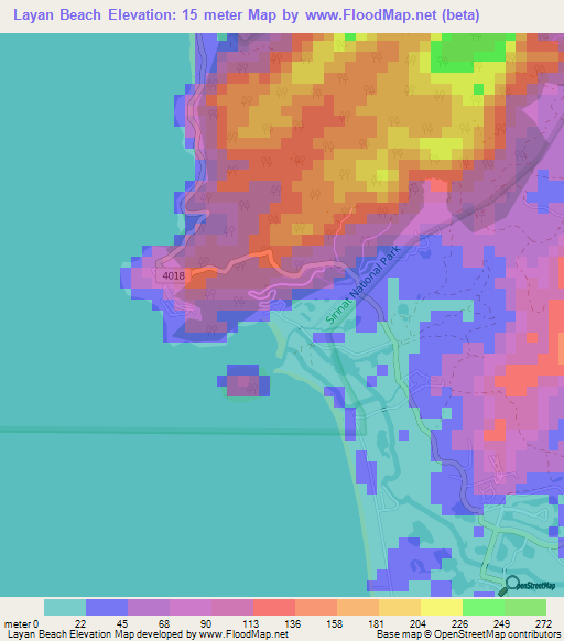 Layan Beach,Thailand Elevation Map