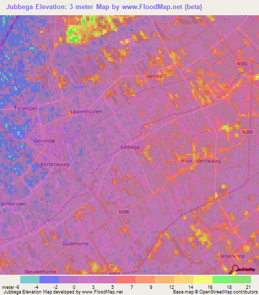 Jubbega,Netherlands Elevation Map