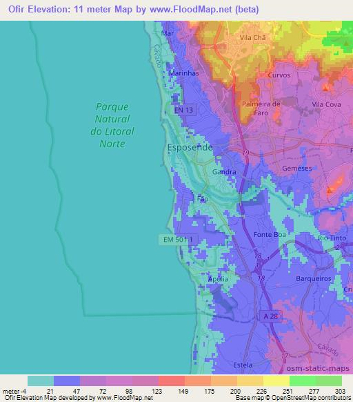 Ofir,Portugal Elevation Map