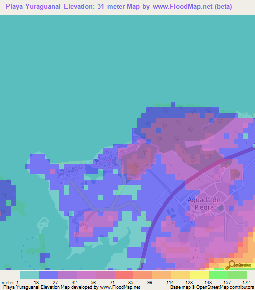 Playa Yuraguanal,Cuba Elevation Map