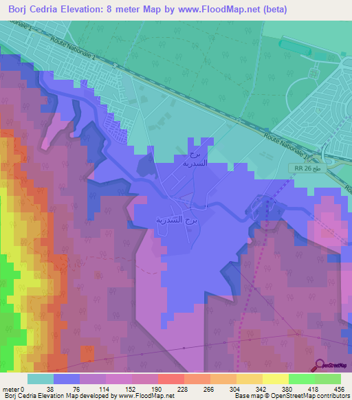 Borj Cedria,Tunisia Elevation Map