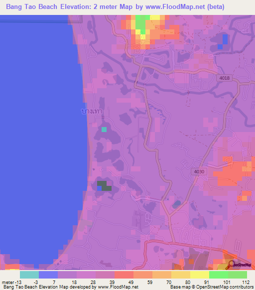 Bang Tao Beach,Thailand Elevation Map
