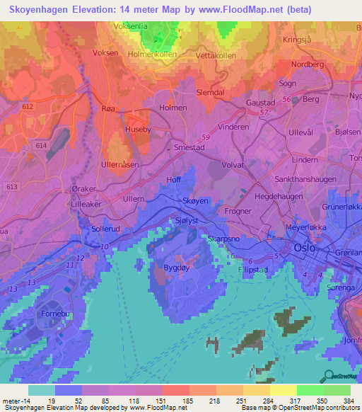 Skoyenhagen,Norway Elevation Map