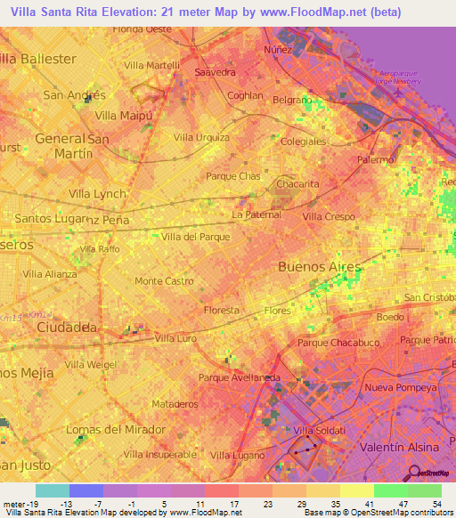 Villa Santa Rita,Argentina Elevation Map