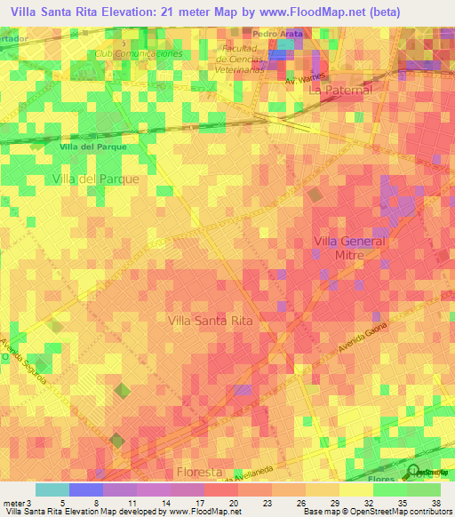 Villa Santa Rita,Argentina Elevation Map