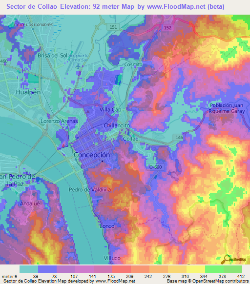 Sector de Collao,Chile Elevation Map