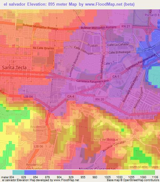 el salvador,El Salvador Elevation Map
