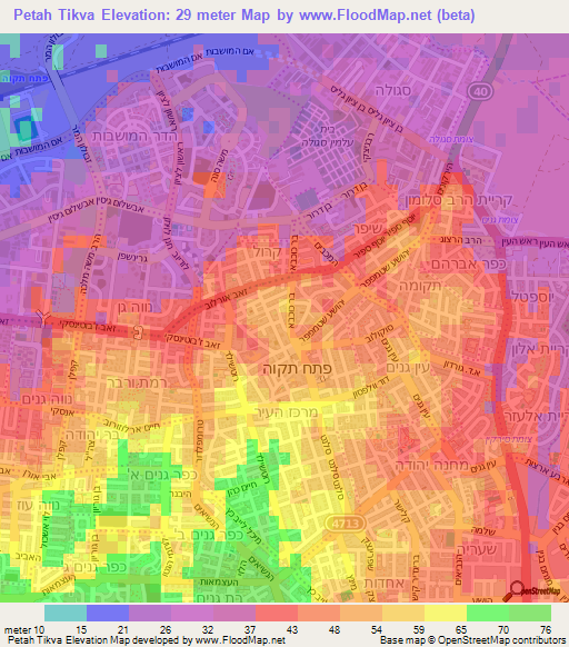 Petah Tikva,Israel Elevation Map
