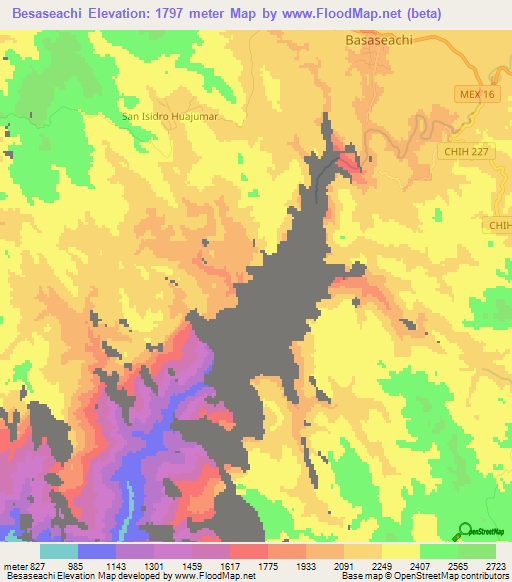 Besaseachi,Mexico Elevation Map