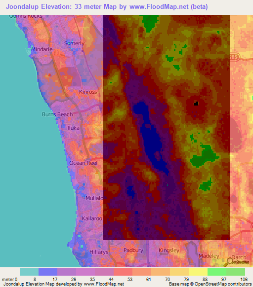 Joondalup,Australia Elevation Map