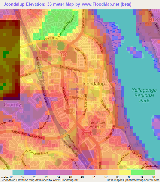 Joondalup,Australia Elevation Map