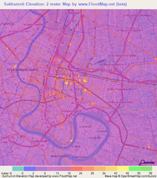 Sukhumvit,Thailand Elevation Map