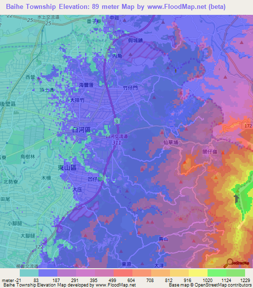 Baihe Township,Taiwan Elevation Map