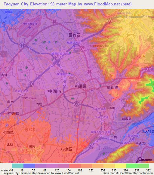 Taoyuan City,Taiwan Elevation Map