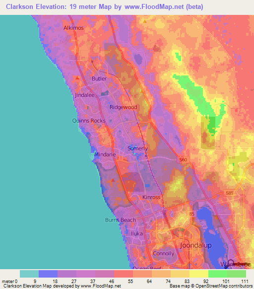 Clarkson,Australia Elevation Map
