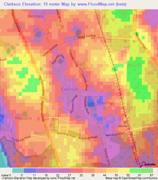 Clarkson,Australia Elevation Map