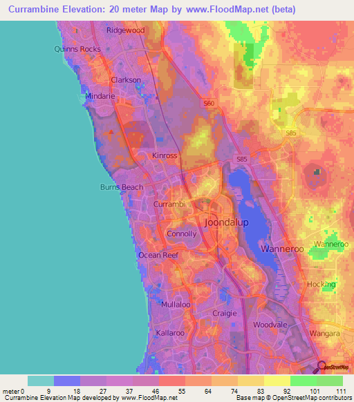 Currambine,Australia Elevation Map