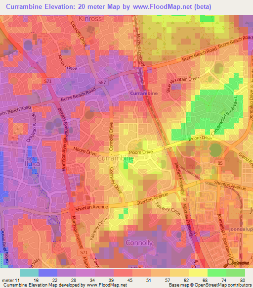 Currambine,Australia Elevation Map