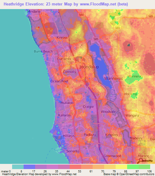 Heathridge,Australia Elevation Map