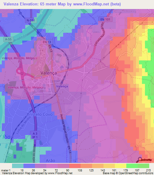 Valenza,Portugal Elevation Map