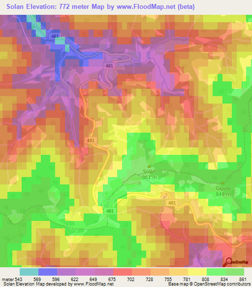 Solan,Czech Republic Elevation Map