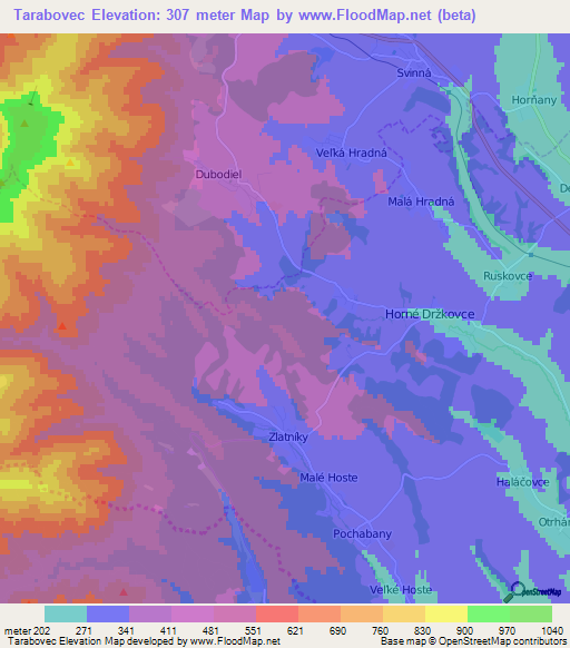 Tarabovec,Slovakia Elevation Map