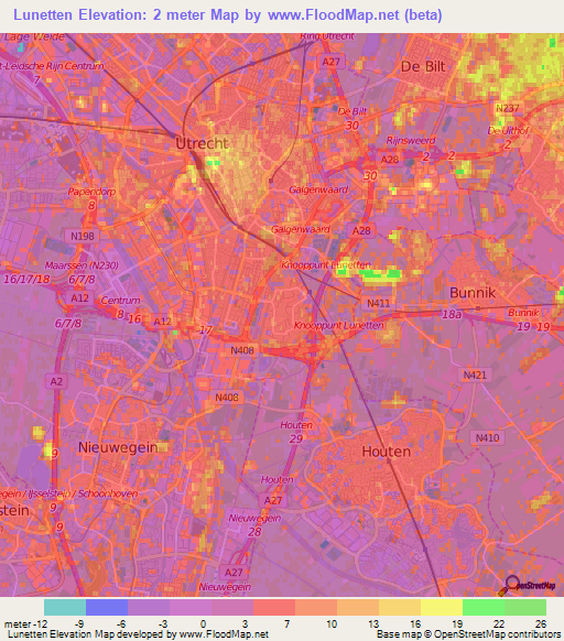 Lunetten,Netherlands Elevation Map