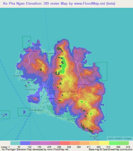 Ko Pha Ngan,Thailand Elevation Map