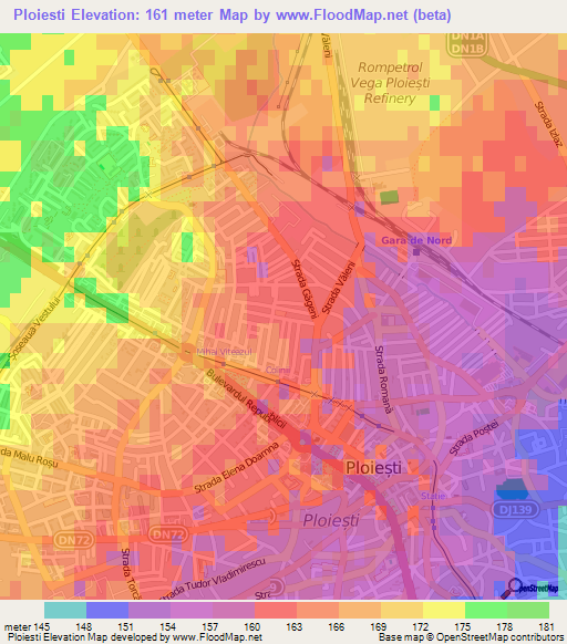 Ploiesti,Romania Elevation Map