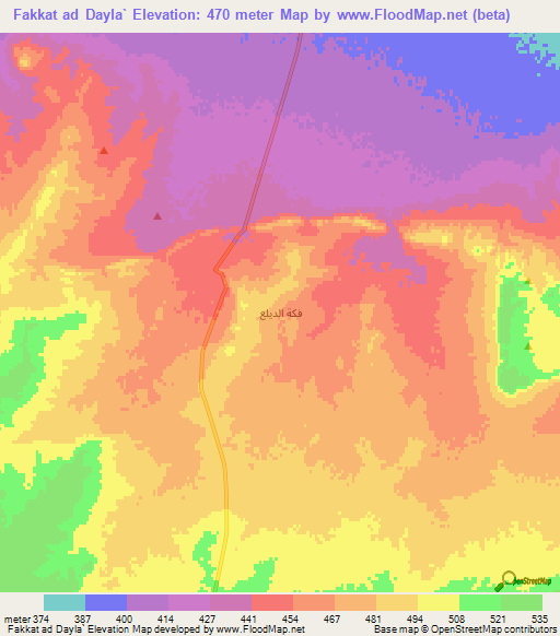 Fakkat ad Dayla`,Syria Elevation Map