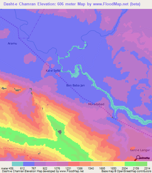 Dasht-e Chamran,Iran Elevation Map