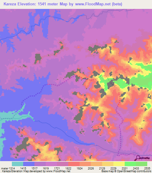 Kareza,Ethiopia Elevation Map