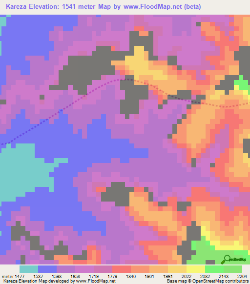 Kareza,Ethiopia Elevation Map