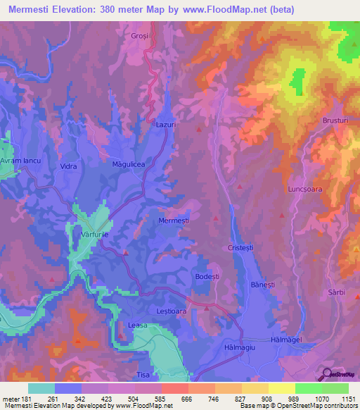 Mermesti,Romania Elevation Map