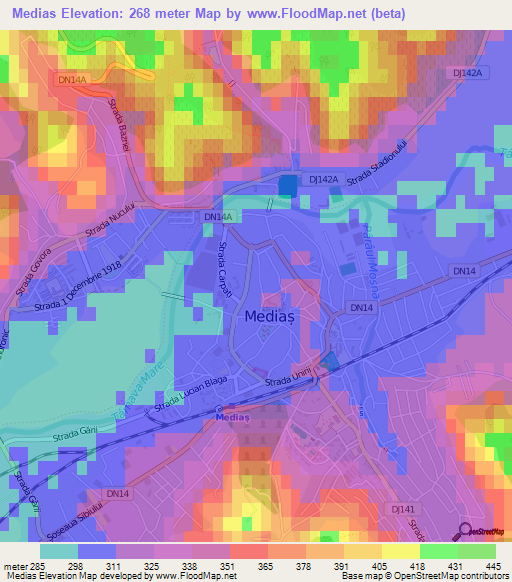 Medias,Romania Elevation Map