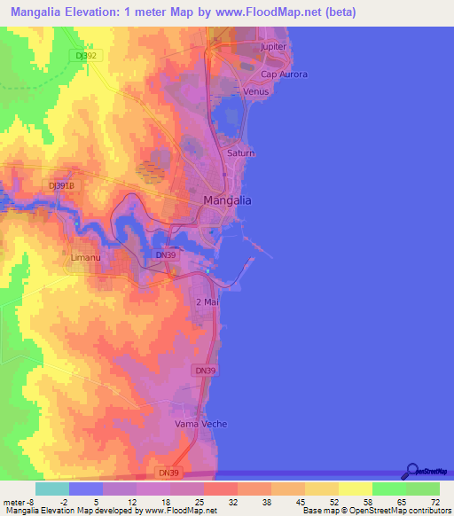 Mangalia,Romania Elevation Map