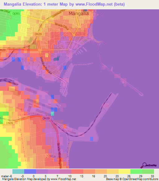 Mangalia,Romania Elevation Map