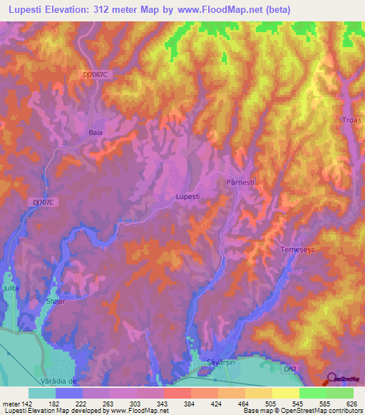 Lupesti,Romania Elevation Map