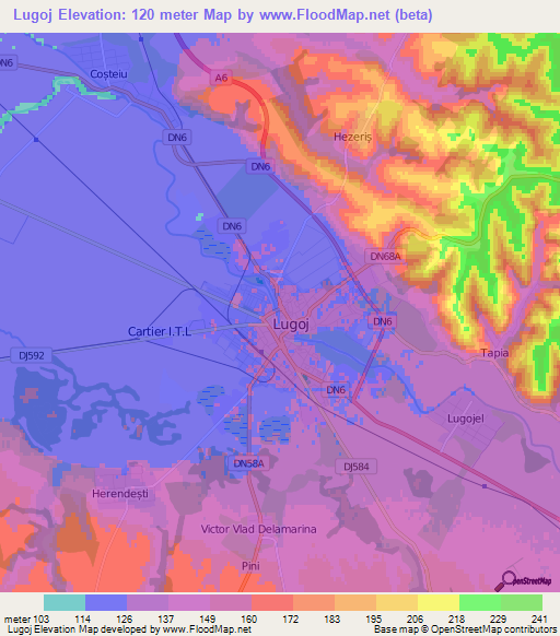 Lugoj,Romania Elevation Map