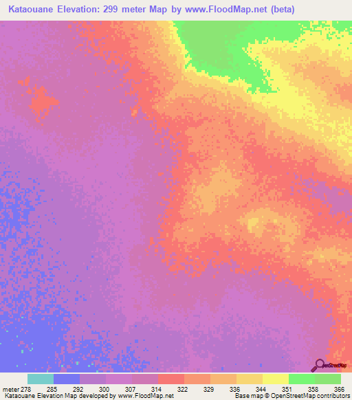 Kataouane,Mauritania Elevation Map
