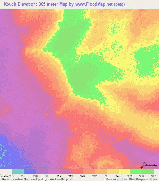 Kouch,Mauritania Elevation Map