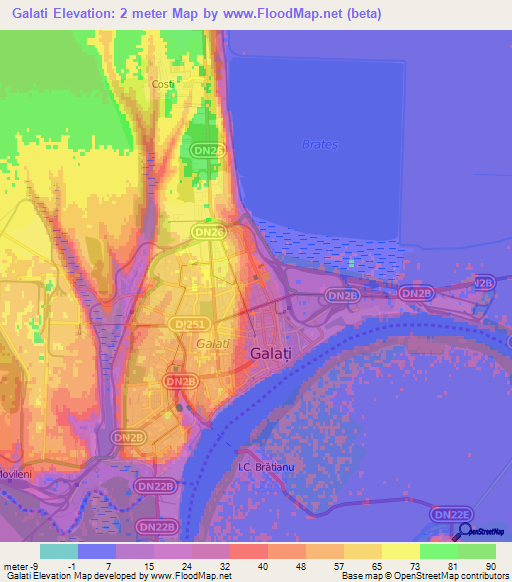 Galati,Romania Elevation Map