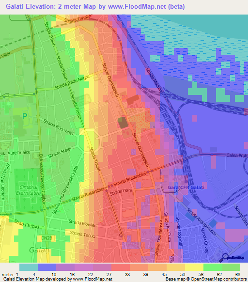 Galati,Romania Elevation Map