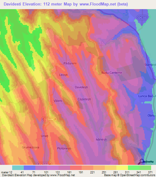 Davidesti,Romania Elevation Map