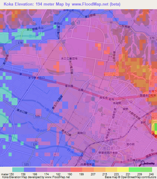 Koka,Japan Elevation Map