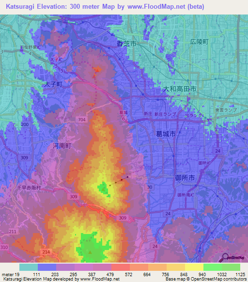 Katsuragi,Japan Elevation Map